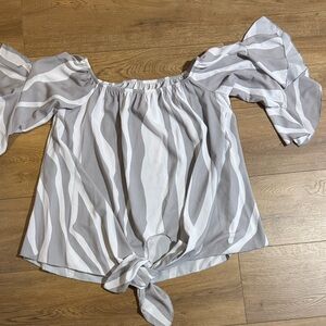 Gray and White Off-Shoulder Women's Top